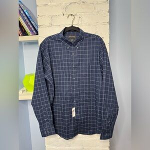 NWT Paul Frederick Non-Iron Cotton Windowpane Dress Shirt Tailored Fit 17‎ x 36